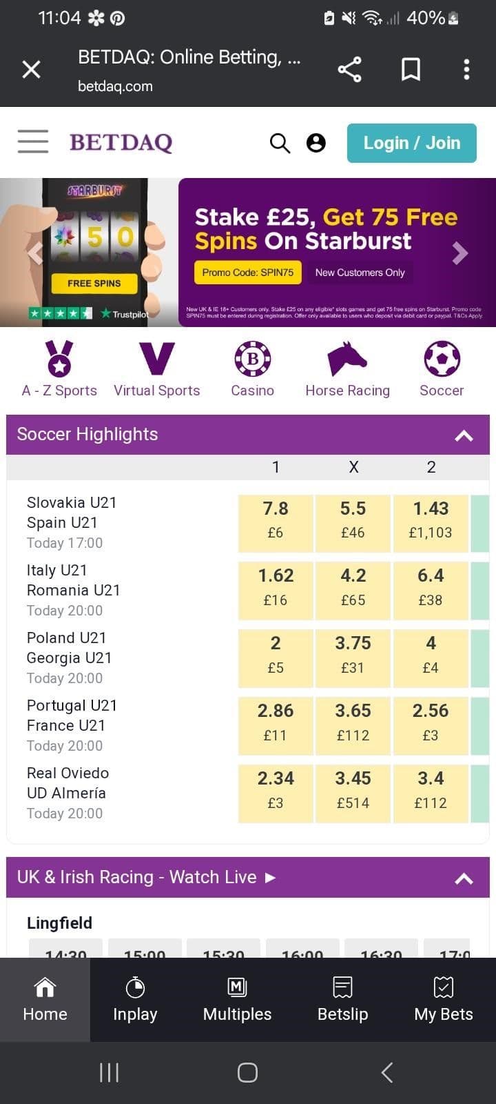 Select Join Now at Betdaq