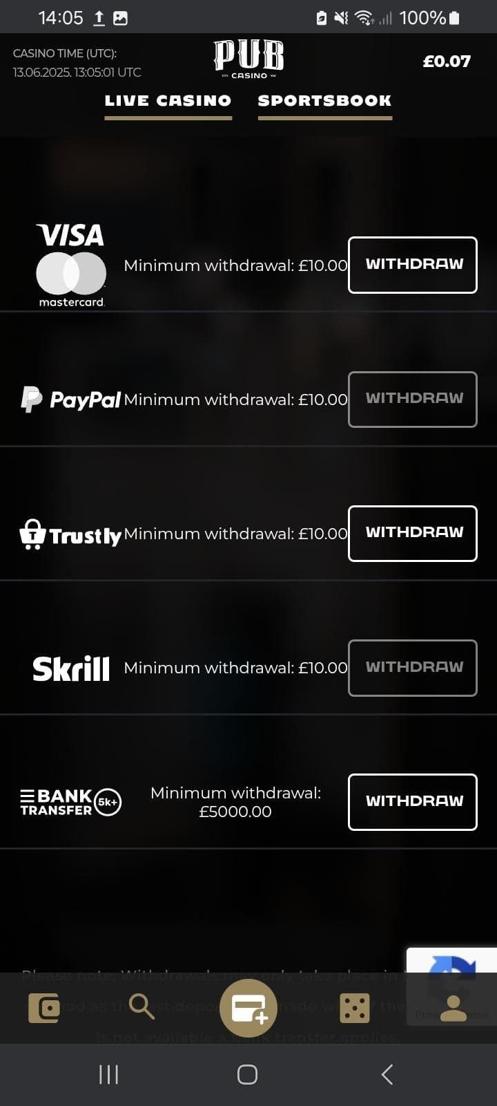 Select Withdraw