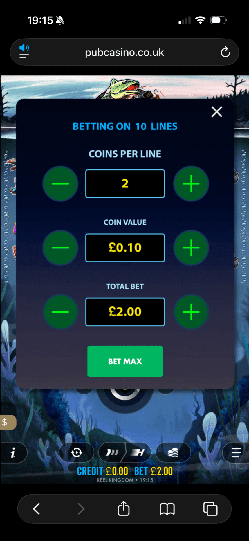 Set your stake by adjusting your coin value and coins per line.