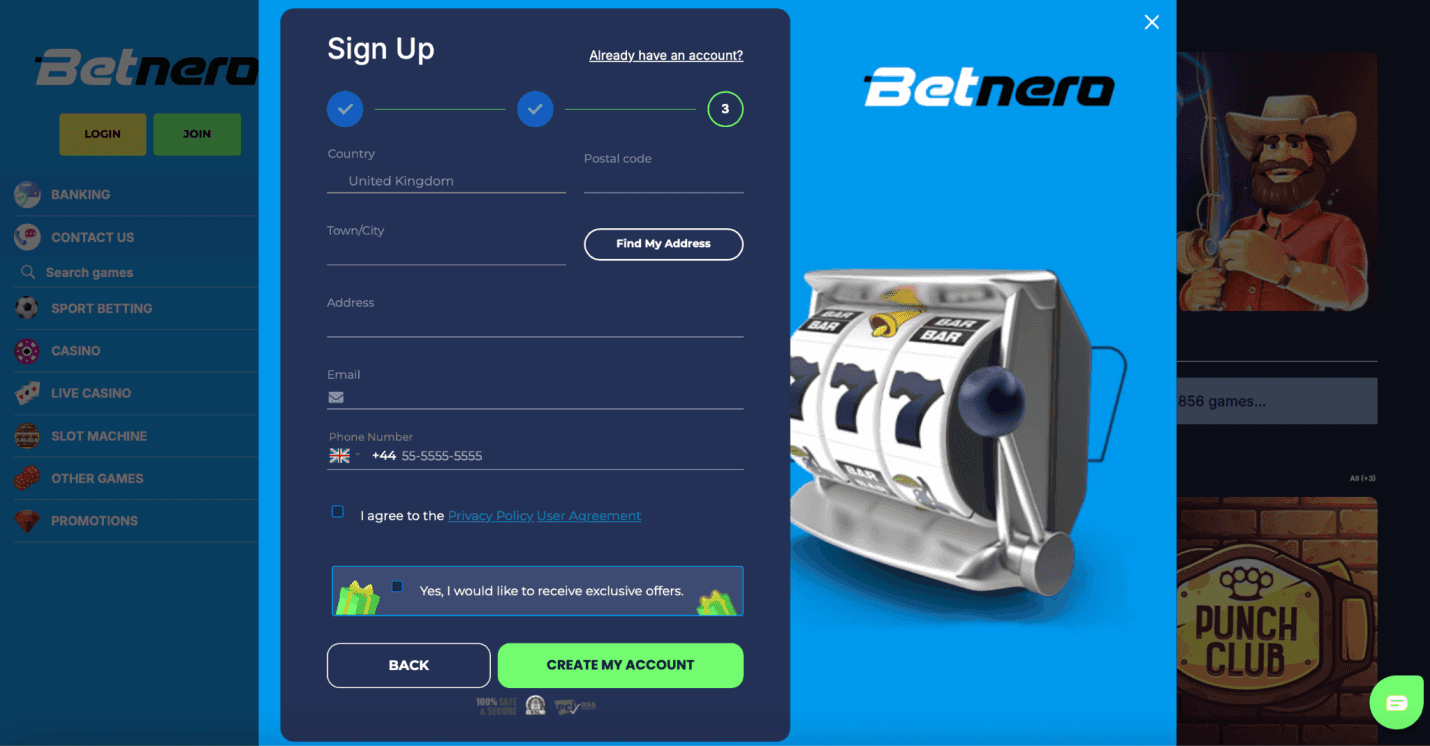 Sign up process by Betnero!