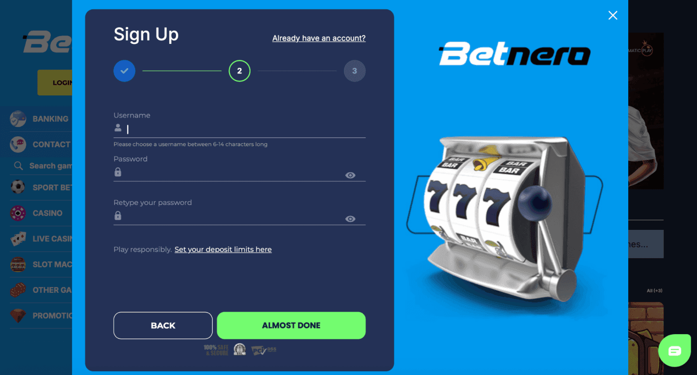 Sign up process by Betnero