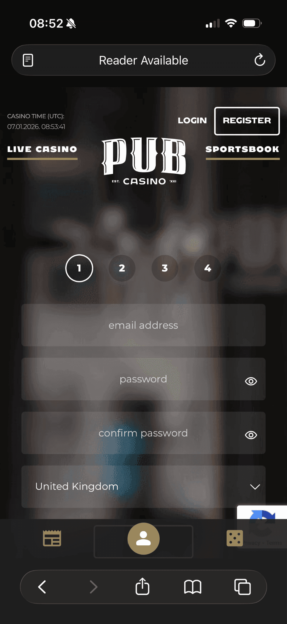 Sign up with some basic details (name, address, date of birth, email address).