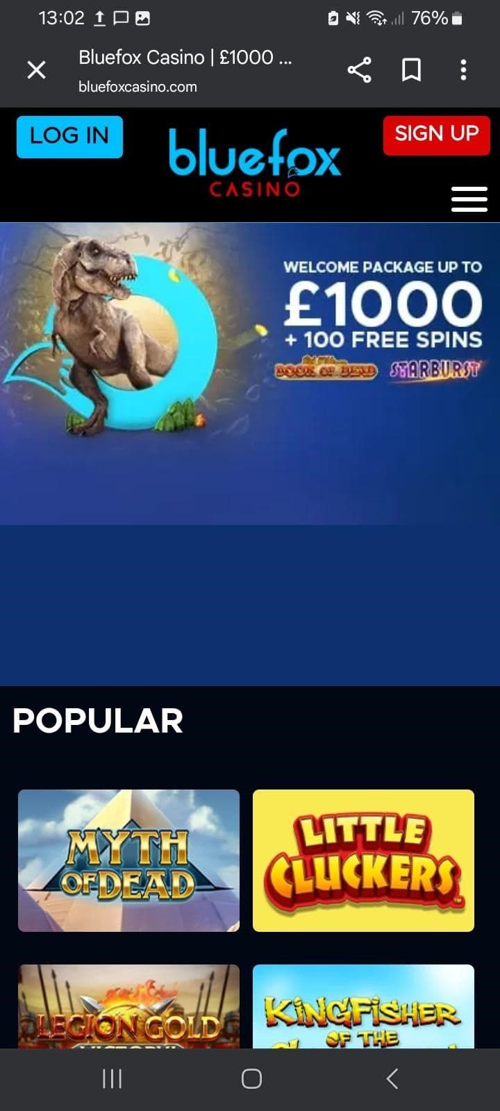 Sports and Casino Welcome Bonus Bluefox