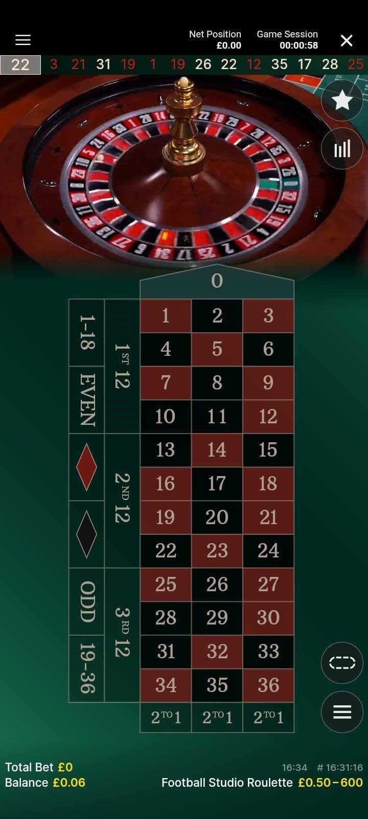 Take a seat at the table and choose your chip value.