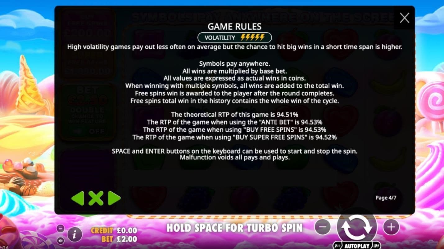 The game info displays the theoretical RTP