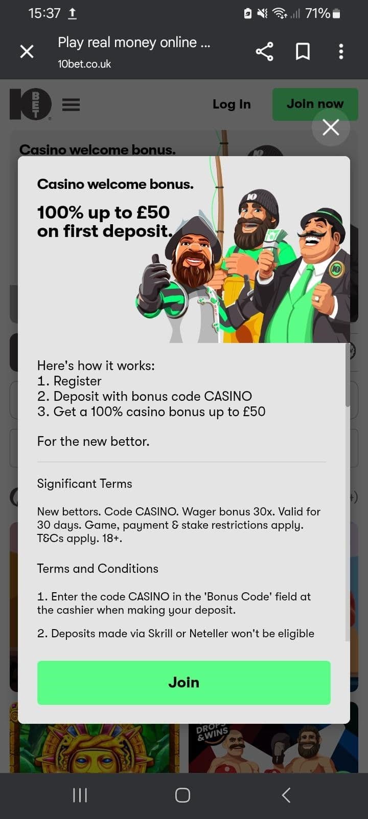 The welcome bonus 10bet