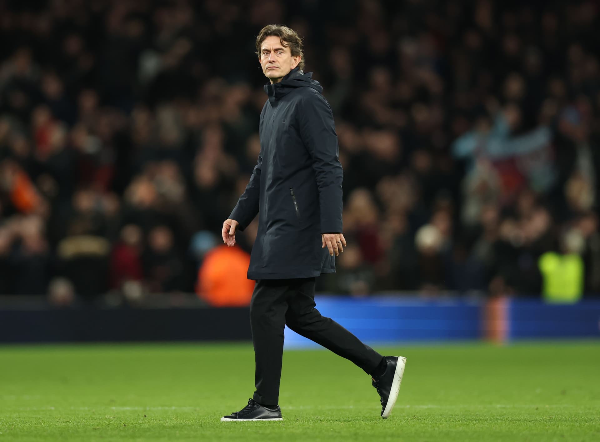 Thomas Frank, Manager of Tottenham Hotspur, looks dejected after the team's defeat