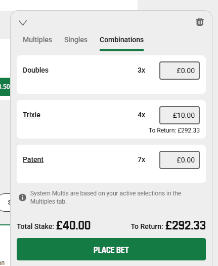Using the three selections above at £10 per line