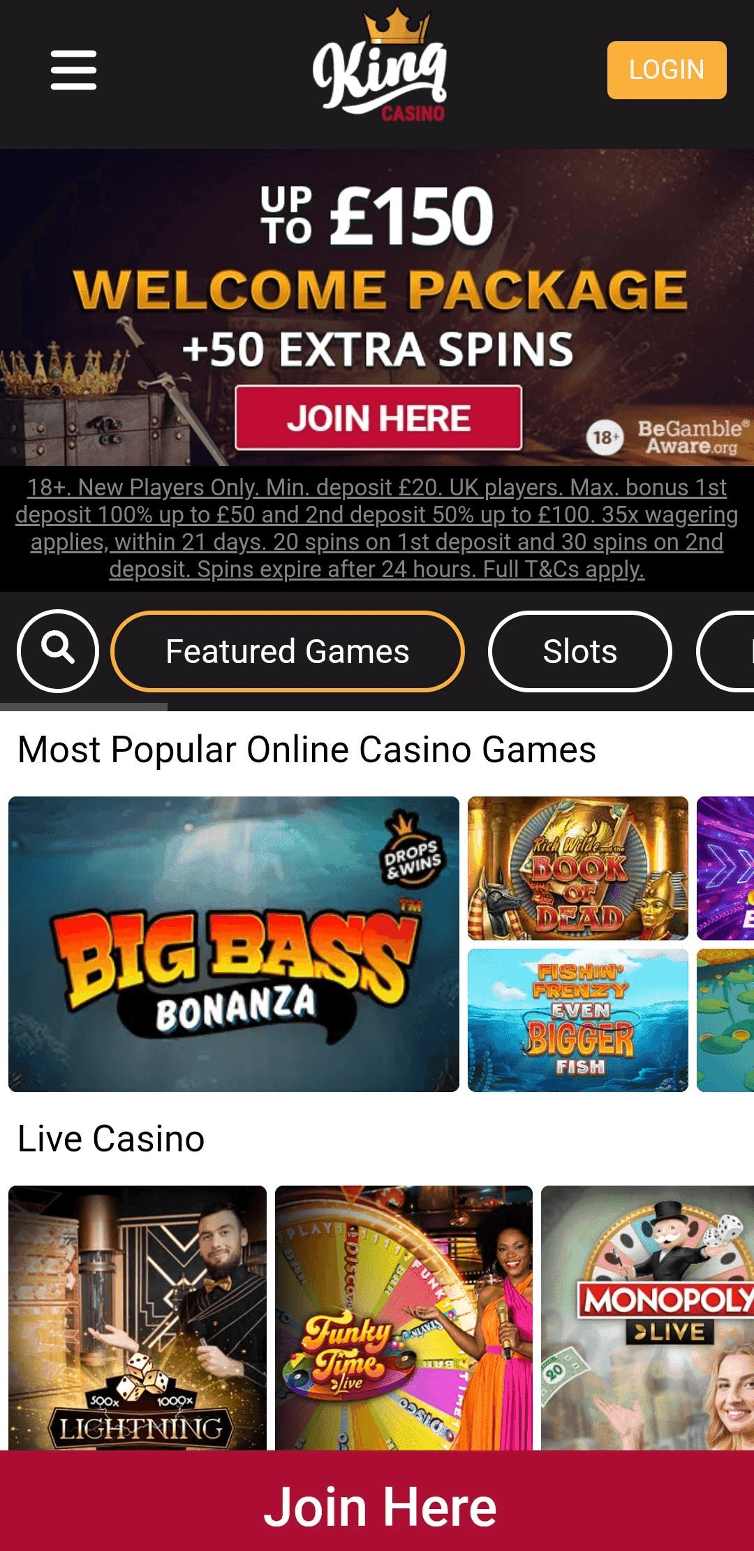 Visit the King's Casino platform
