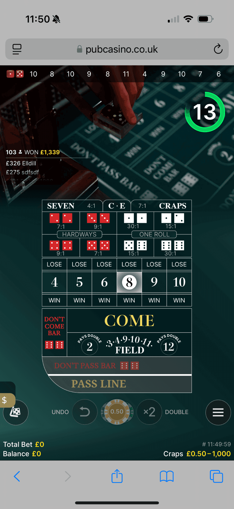 Watch the dealer roll the dice