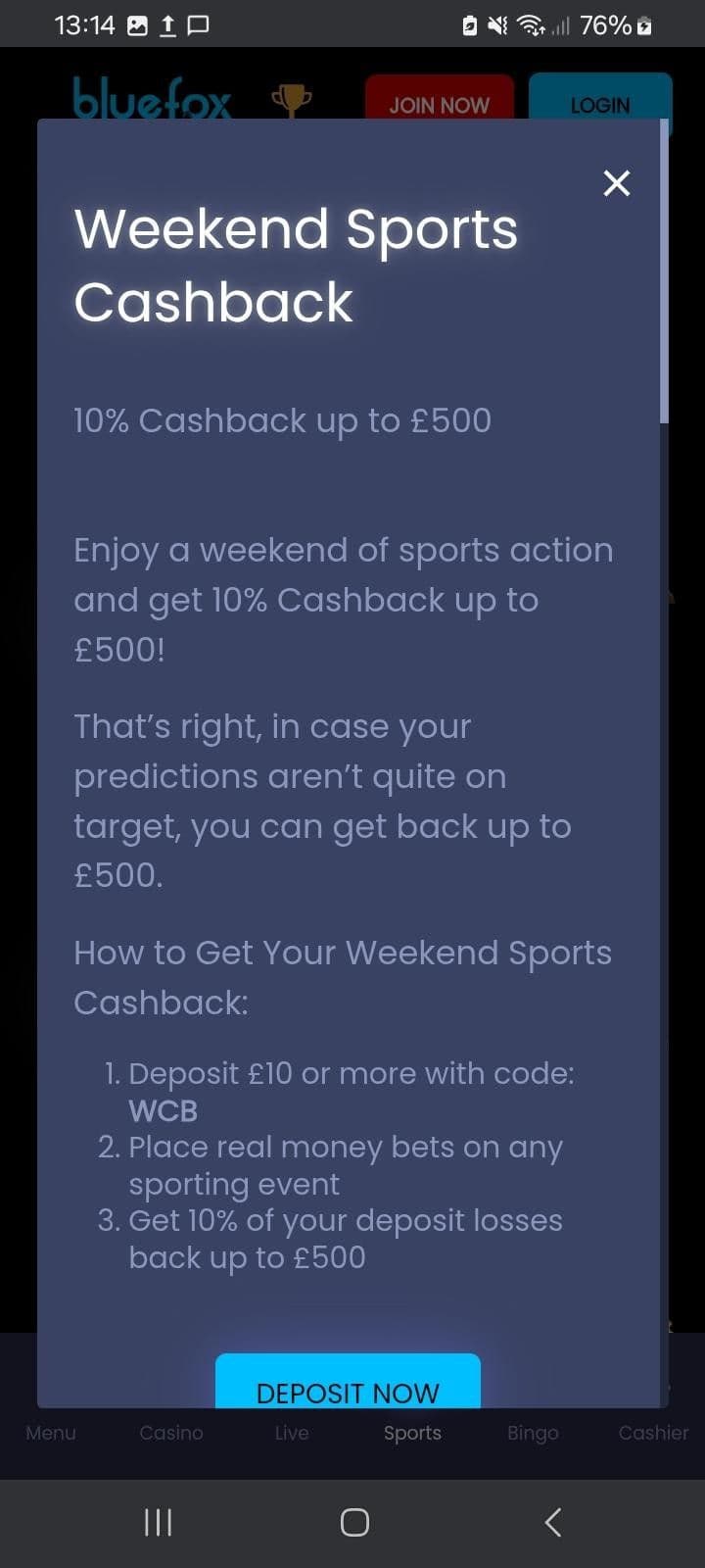 Weekend Cashback Bluefox