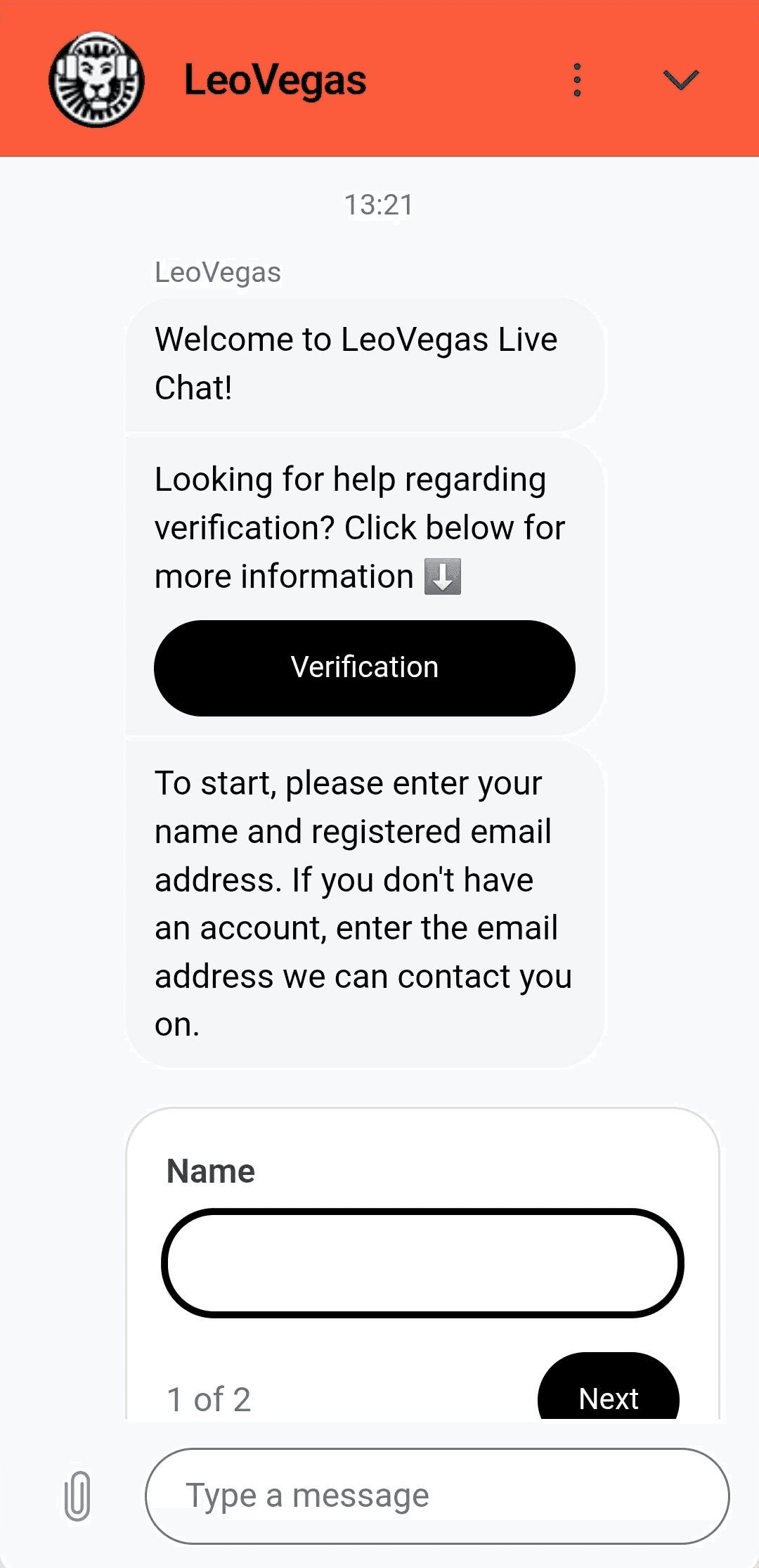 access the live chat facility